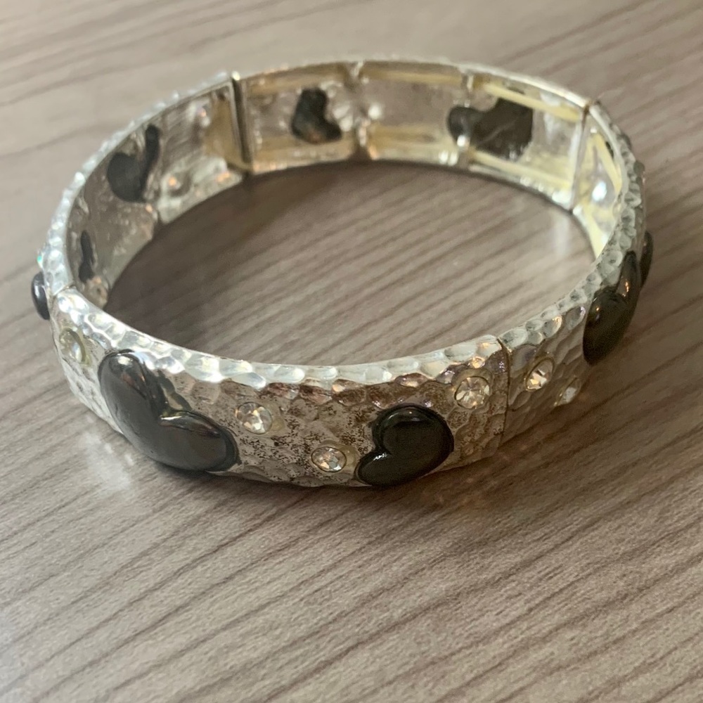 Silver & Black Heart Bracelet